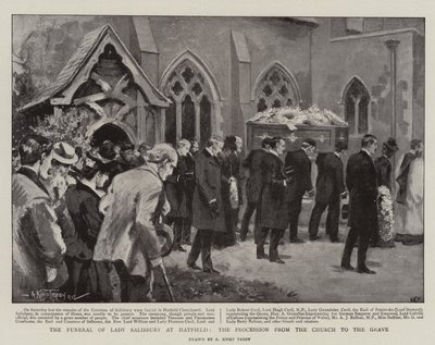 The Funeral of Lady Salisbury at Hatfield, the Procession from the Church to the Grave (litho) by Arthur Kemp Tebby
