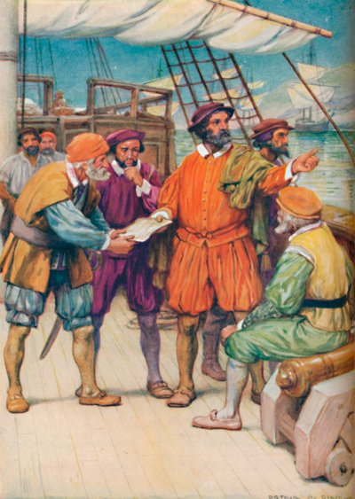 Magellan Consults with his Navigators by Arthur Percy Dixon