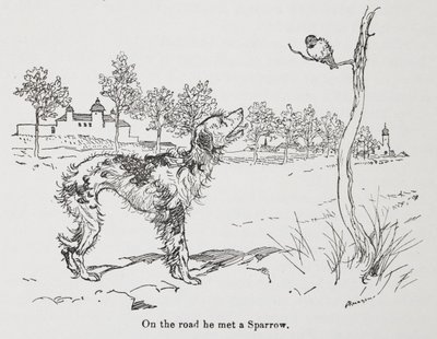 A dog and a sparrow by Arthur Rackham
