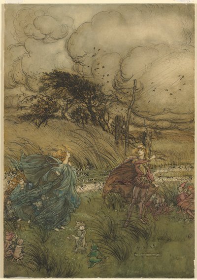"And now they never meet in grove or green," from act 2, scene 1 of A Midsummer Night’s Dream by William Shakespeare by Arthur Rackham