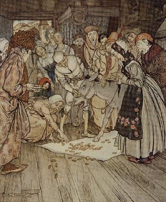 Gold pieces fell down on the cloth (illustration to 