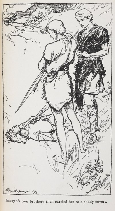 Illustration of Imogen and her brothers from Cymbeline by Arthur Rackham