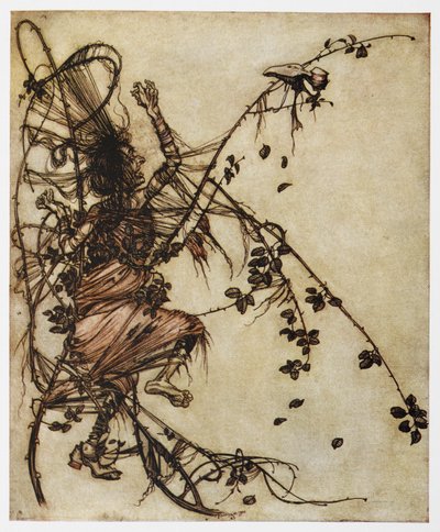 Illustration of a man trapped in thorns from Sweetheart Roland by Arthur Rackham
