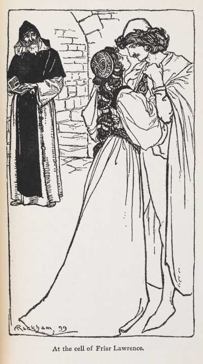 Illustration of the star-crossed lovers in Romeo and Juliet by Arthur Rackham