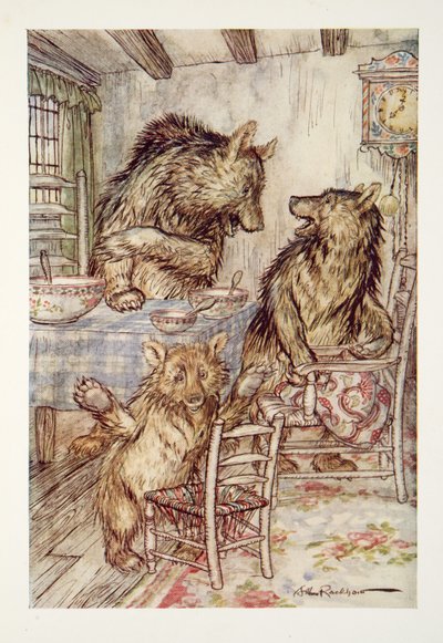 Somebody has been sitting in my chair, and has sat the bottom out of it! said the Little, Small, Wee Bear, from The Arthur Rackham Fairy Book by Arthur Rackham