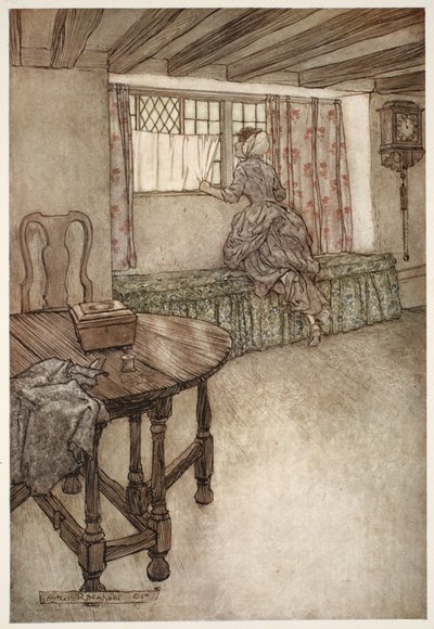 Strange names were over the doors-strange faces at the windows-everything was strange., from Rip Van Winkle by Washington Irving, pub. 1910 by Arthur Rackham