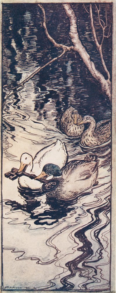 The Ducks, which he had once saved, dived and brought up the key from the depths by Arthur Rackham