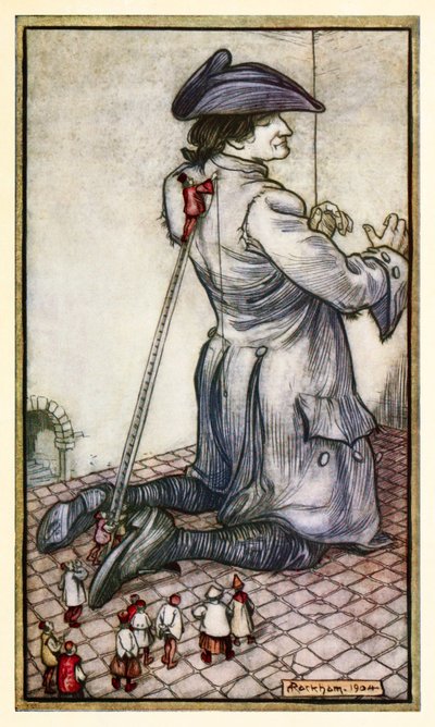 The Lilliputian tailors measure Gulliver for a new suit of clothes from Part I: A Voyage to Lilliput in Gulliver