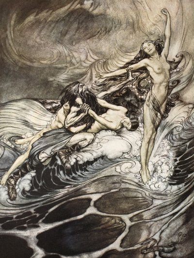 The Rhinemaidens obtain possession of the ring and bear it off in triumph, illustration from 