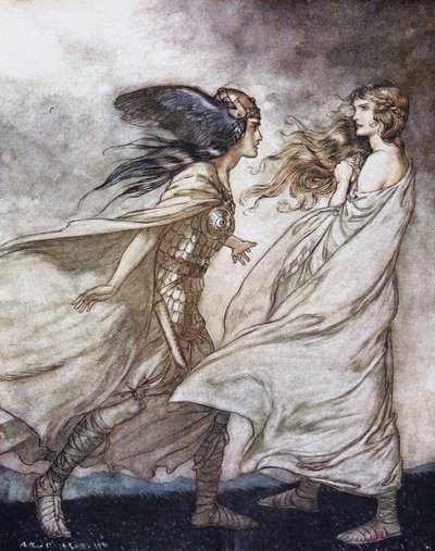 The ring upon thy hand. Illustration for Siegfried and The Twilight of the Gods by Richard Wagner by Arthur Rackham
