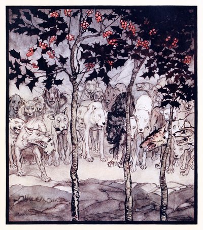 They stood outside, filled with savagery and terror. from The Enchanted Cave of Cesh Corran in Irish Fairy Tales by Arthur Rackham