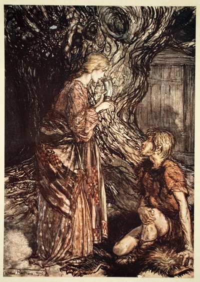 This healing and honeyed draught of Mead deign to accept from me by Arthur Rackham