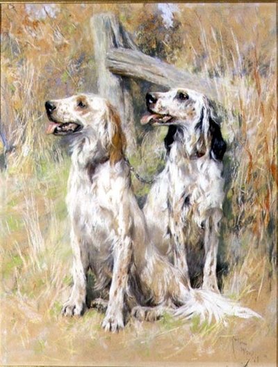 English Setters by a Stile by Arthur Wardle