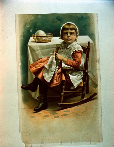 A Child Knitting by Artist Unknown