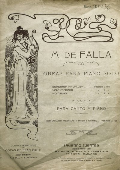 Manuel de Falla, Spanish Composer and Pianist. Works for Piano Solo and for Piano and Voice. Edited in Madrid. by Artist Unknown