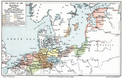 Map of the Extent of the Hanseatic League in About 1400 by Artist Unknown