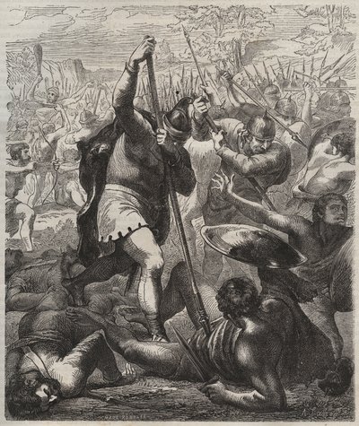 Representation of Pelagius the Conqueror, King of Asturias Triumphant Against the Saracens, 719, Covadonga, Spain by Artist Unknown