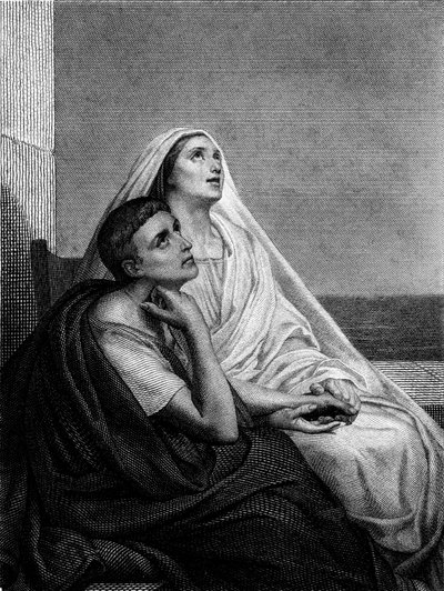Saint Monique with Saint Augustine - Frontispiece of the History of Saint Monique by Abbe Bougaud, Librairie Poussielgue 1866 by Ary Scheffer