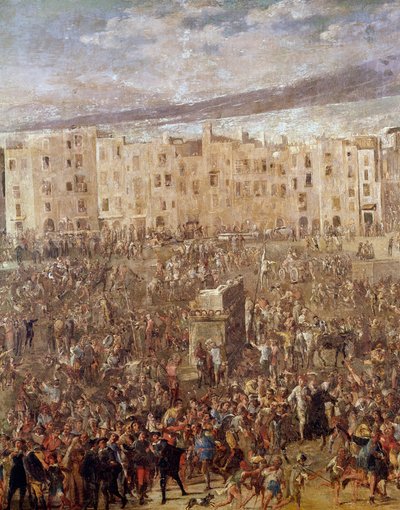 Marche square in Naples at the time of the revolution of Masaniello by Ascanio Luciani