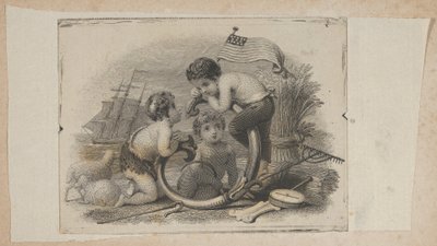 Banknote Vignette with Three Putti as a Shepherd, a Farmer, and a Sailor, ca. 1824-37 by Asher Brown Durand.