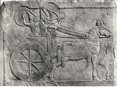 Fragment of a relief depicting the Assyrian army in battle, from the Palace of Ashurbanipal in Nineveh, c.645 BC (detail) by Assyrian