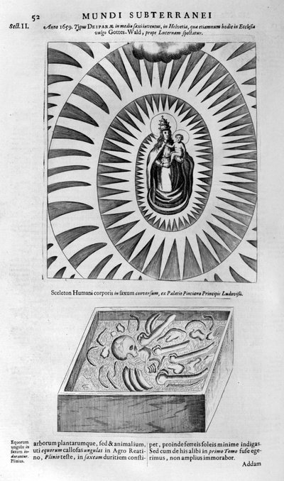 Virgin and Child and a Human Skeleton by Athanasius Kircher