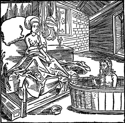 The Woman and the Bathing Hermit by attributed to Albrecht Dürer