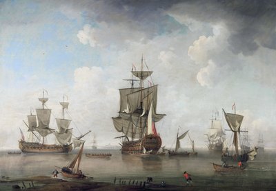 Men of War in Harbour by attributed to Charles Brooking