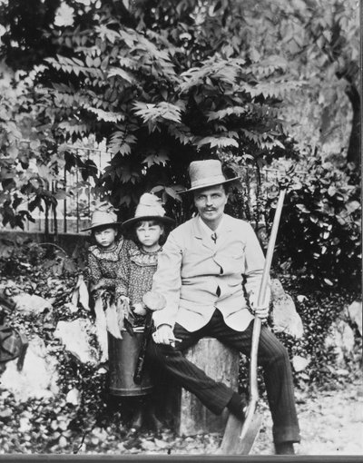 Self portrait of August Strindberg, with his children in the country by August Johan Strindberg