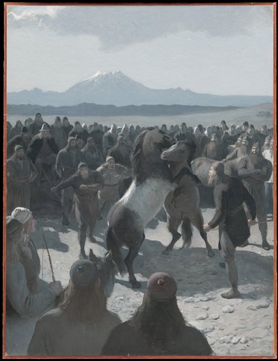 The Horse-Fight at Hlidarendi (Illustration for Njal’s Saga, ch. 59) by August Malmström