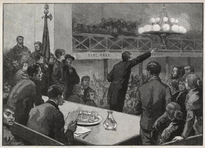 Meeting for the strike at the Vooruit in 1885 - engraving in 