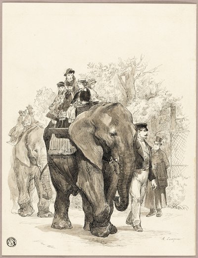 Elephant with Riders in Jardin des Plantes, Paris by Auguste Andre Lancon