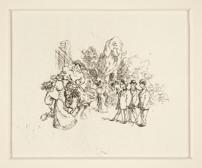 Lady Riding Cow, Other Figures, and Elephant by Auguste Lepere