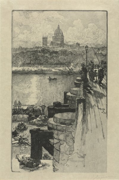 Fishermen on a Pier, Paris by Auguste Louis Lepère