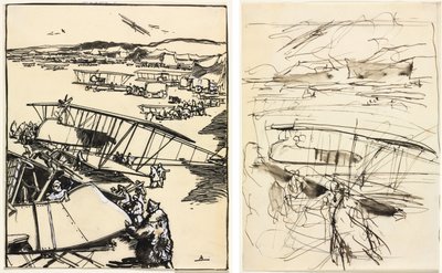 Planes Resting on the Ground (recto and verso) by Auguste Louis Lepère
