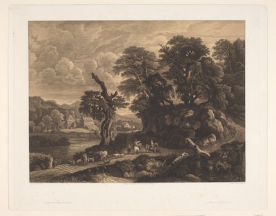 Landscape with Animals and Figures on a Road Along a River by Auguste Numans