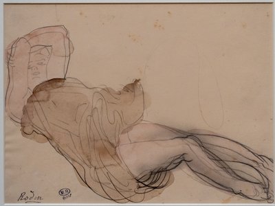 Woman Lying, Half-Naked with Arms Crossed Behind Her Head by Auguste Rodin
