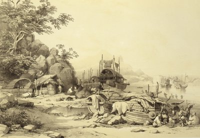 House Boats on the Bay of Cowloon, plate 6 from Sketches of China, engraved by Eugene Ciceri, 1842 by Auguste after Borget