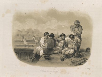 Builders on a boat From: The Construction of the Saint Isaacs Cathedral, 1845 by Auguste de Montferrand