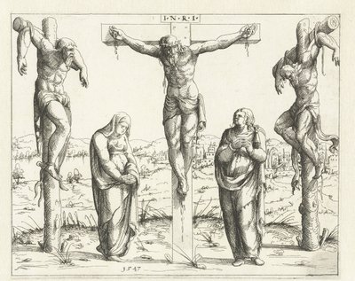 Christ on the Cross with Mary and John by Augustin Hirschvogel