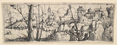 Landscape with Fort and a Church on a River by Augustin Hirschvogel