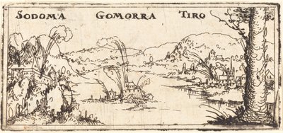 Landscape with Three Burning Cities: Sodom, Gomorrah and Tyrus by Augustin Hirschvogel