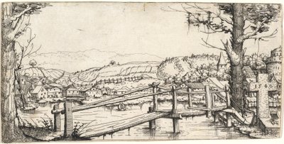 River Landscape with a Footbridge by Augustin Hirschvogel