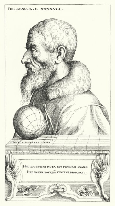 Self-portrait of Augustin Hirschvogel, German artist, mathematician and cartographer (engraving) by Augustin Hirschvogel
