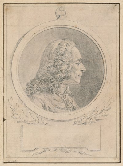 Portrait of Voltaire, after His Bust by Jean-Baptiste Lemoyne II by Augustin de Saint Aubin