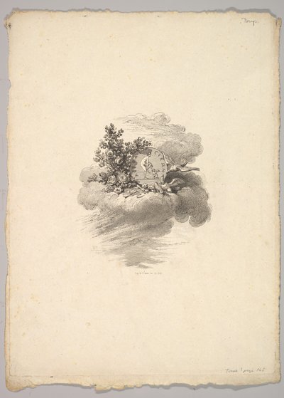 Vignette with Coin on a Cloud with Roses to the Left and Doves Below and to the Right by Augustin de Saint Aubin