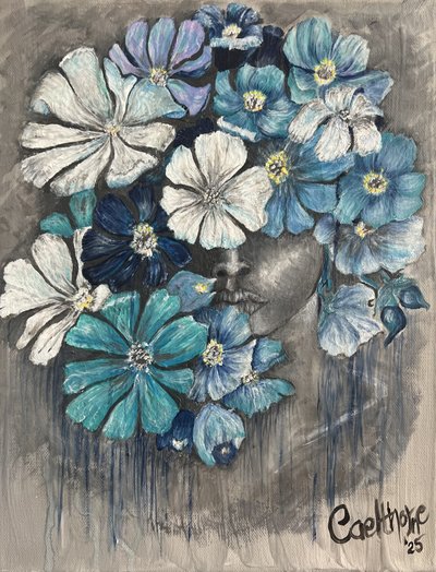 Blue Floral Portrait by Augustus Caelthorne
