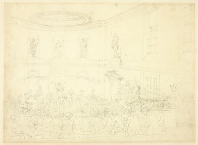 Study for India House, the Sale Room, from Microcosm of London by Augustus Charles Pugin