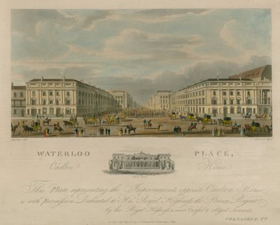 Waterloo Place, Carlton House, London by Augustus Charles Pugin