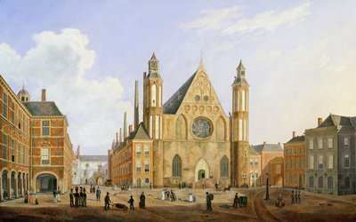 The Binnenhof in the Hague with a View of the Ridderzaal with Soldiers and other Figures in the Courtyard by Augustus Wynantz